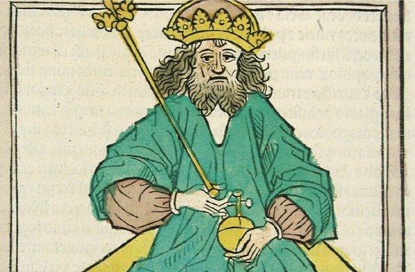 König Géza II., kolorierter Holzschnitt von 1488