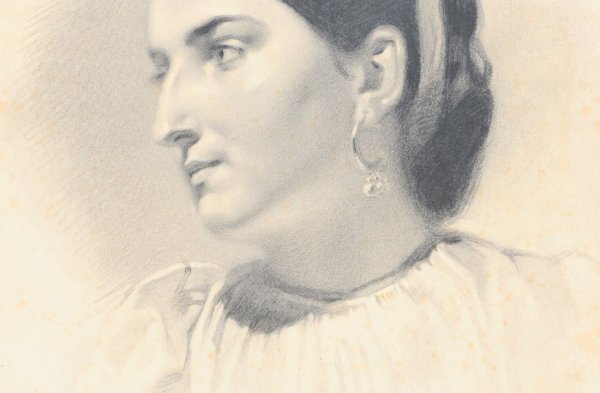 Kohlezeichnung einer jungen Rumänin von Carl Dörschlag
von 1890